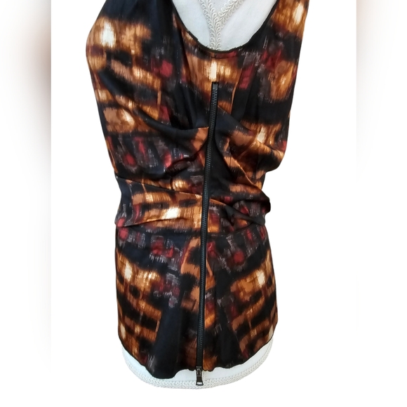 NWT Elie Tahari silk shell blouse gold brown and black size S - Picture 6 of 12